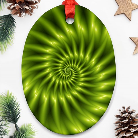 Glossy Lime Green Spiral Fractal  Oval Ornament (Two Sides) from ArtsNow.com Front