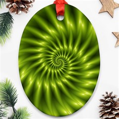 Glossy Lime Green Spiral Fractal  Oval Ornament (Two Sides) from ArtsNow.com Back