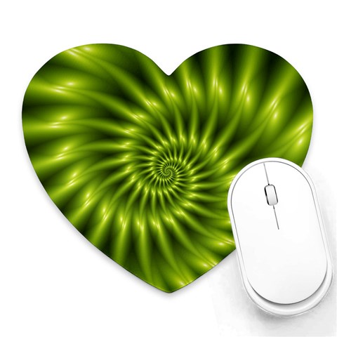 Glossy Lime Green Spiral Fractal  Heart Mousepad from ArtsNow.com Front