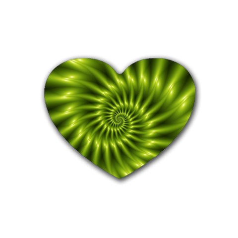 Glossy Lime Green Spiral Fractal  Rubber Coaster (Heart) from ArtsNow.com Front