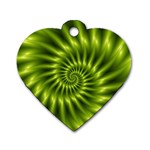 Glossy Lime Green Spiral Fractal  Dog Tag Heart (One Side)