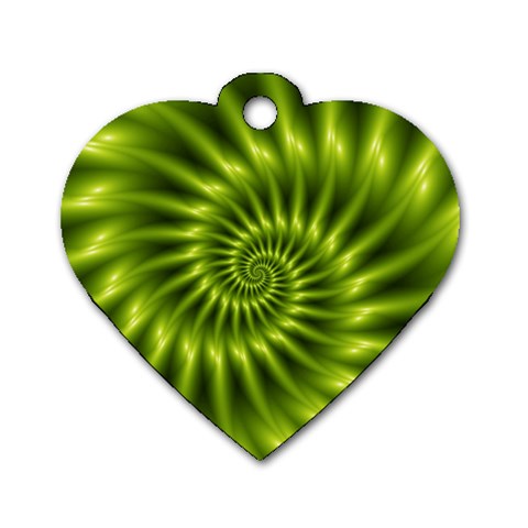 Glossy Lime Green Spiral Fractal  Dog Tag Heart (Two Sides) from ArtsNow.com Front