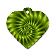 Glossy Lime Green Spiral Fractal  Dog Tag Heart (Two Sides) from ArtsNow.com Front