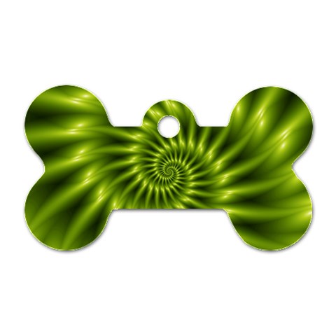 Glossy Lime Green Spiral Fractal  Dog Tag Bone (Two Sides) from ArtsNow.com Front