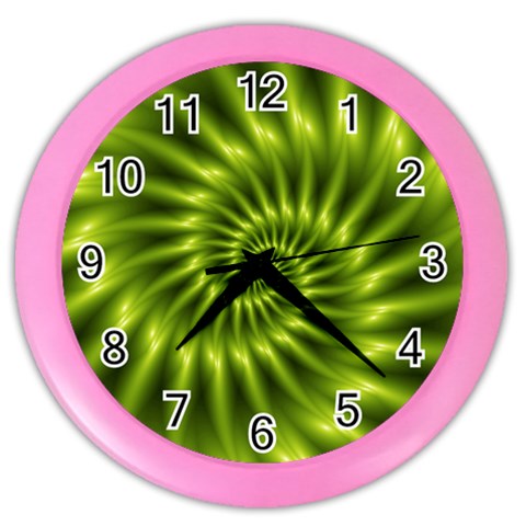 Glossy Lime Green Spiral Fractal  Color Wall Clock from ArtsNow.com Front