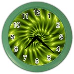 Glossy Lime Green Spiral Fractal  Color Wall Clock