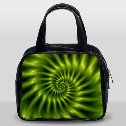 Glossy Lime Green Spiral Fractal  Classic Handbag (Two Sides) from ArtsNow.com Front