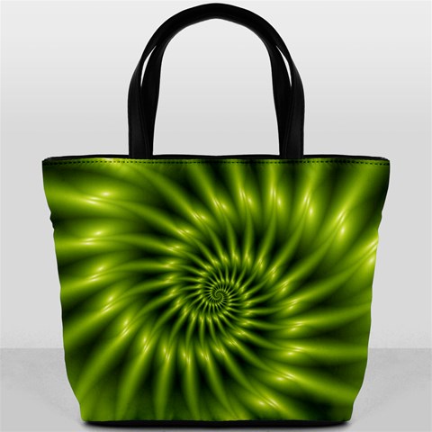 Glossy Lime Green Spiral Fractal  Bucket Bag from ArtsNow.com Front