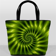 Glossy Lime Green Spiral Fractal  Bucket Bag from ArtsNow.com Back