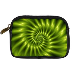 Glossy Lime Green Spiral Fractal  Digital Camera Leather Case from ArtsNow.com Front