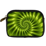 Glossy Lime Green Spiral Fractal  Digital Camera Leather Case