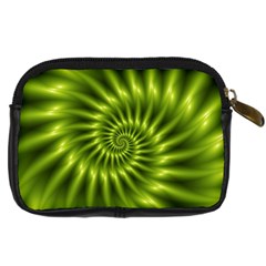 Glossy Lime Green Spiral Fractal  Digital Camera Leather Case from ArtsNow.com Back