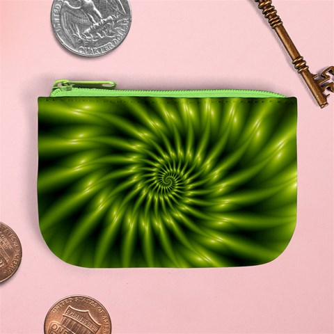 Glossy Lime Green Spiral Fractal  Mini Coin Purse from ArtsNow.com Front