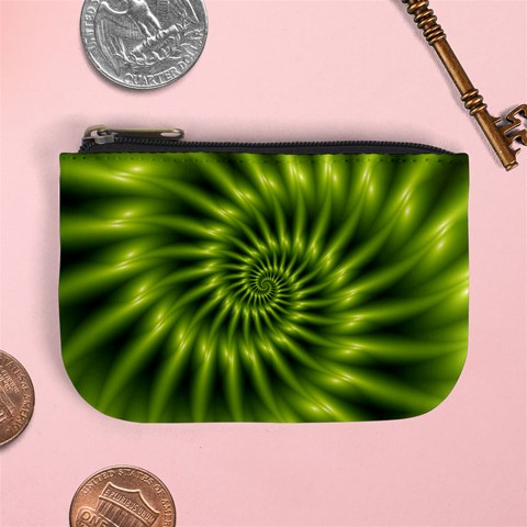 Glossy Lime Green Spiral Fractal  Mini Coin Purse from ArtsNow.com Front