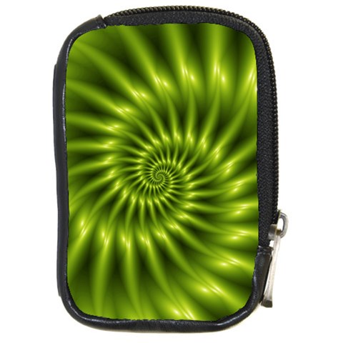 Glossy Lime Green Spiral Fractal  Compact Camera Leather Case from ArtsNow.com Front