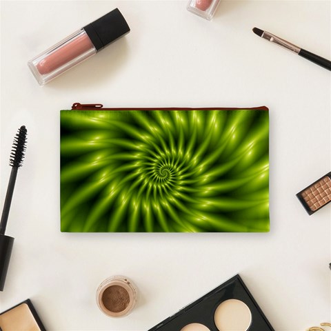 Glossy Lime Green Spiral Fractal  Cosmetic Bag (Small) from ArtsNow.com Front