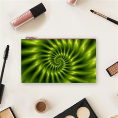 Glossy Lime Green Spiral Fractal  Cosmetic Bag (Small) from ArtsNow.com Front