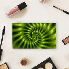 Glossy Lime Green Spiral Fractal  Cosmetic Bag (Small) from ArtsNow.com Front