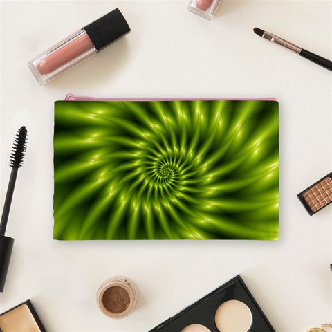 Glossy Lime Green Spiral Fractal  Cosmetic Bag (Medium) from ArtsNow.com Front