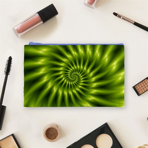 Glossy Lime Green Spiral Fractal  Cosmetic Bag (Medium) from ArtsNow.com Front