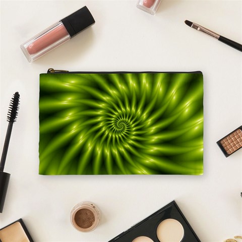 Glossy Lime Green Spiral Fractal  Cosmetic Bag (Medium) from ArtsNow.com Front