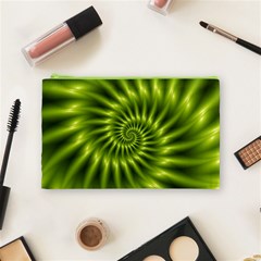 Glossy Lime Green Spiral Fractal  Cosmetic Bag (Medium) from ArtsNow.com Front