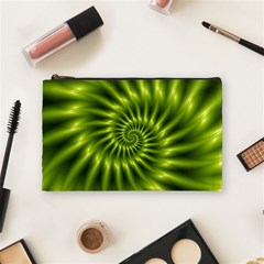 Glossy Lime Green Spiral Fractal  Cosmetic Bag (Medium) from ArtsNow.com Front