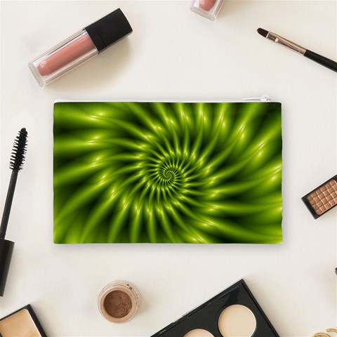 Glossy Lime Green Spiral Fractal  Cosmetic Bag (Medium) from ArtsNow.com Back