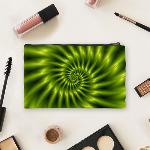 Glossy Lime Green Spiral Fractal  Cosmetic Bag (Medium) from ArtsNow.com Back