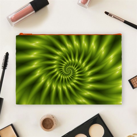 Glossy Lime Green Spiral Fractal  Cosmetic Bag (Large) from ArtsNow.com Front