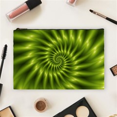 Glossy Lime Green Spiral Fractal  Cosmetic Bag (Large) from ArtsNow.com Front