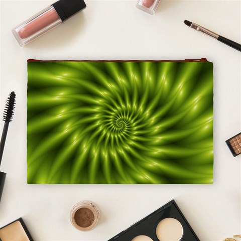 Glossy Lime Green Spiral Fractal  Cosmetic Bag (Large) from ArtsNow.com Back