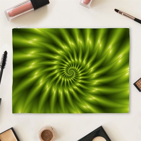 Glossy Lime Green Spiral Fractal  Cosmetic Bag (XL) from ArtsNow.com Front