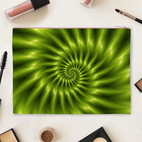 Glossy Lime Green Spiral Fractal  Cosmetic Bag (XL) from ArtsNow.com Back