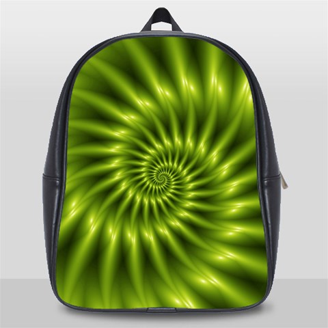 Glossy Lime Green Spiral Fractal  School Bag (Large) from ArtsNow.com Front