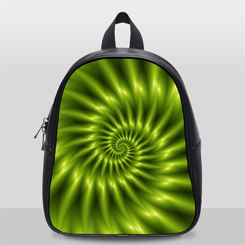 Glossy Lime Green Spiral Fractal  School Bag (Small) from ArtsNow.com Front