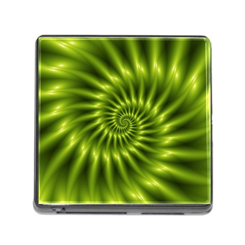 Glossy Lime Green Spiral Fractal  Memory Card Reader (Square) from ArtsNow.com Front