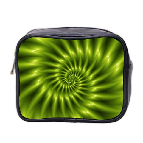 Glossy Lime Green Spiral Fractal  Mini Toiletries Bag (Two Sides) from ArtsNow.com Front