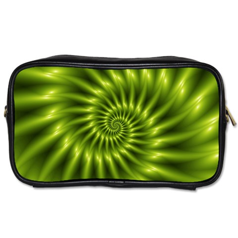 Glossy Lime Green Spiral Fractal  Toiletries Bag (Two Sides) from ArtsNow.com Front