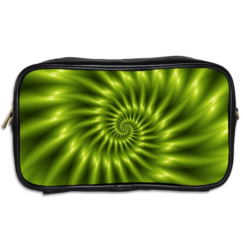 Glossy Lime Green Spiral Fractal  Toiletries Bag (Two Sides) from ArtsNow.com Back