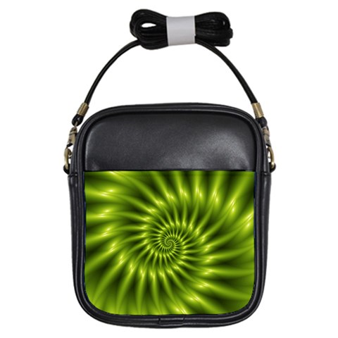 Glossy Lime Green Spiral Fractal  Girls Sling Bag from ArtsNow.com Front