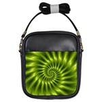 Glossy Lime Green Spiral Fractal  Girls Sling Bag