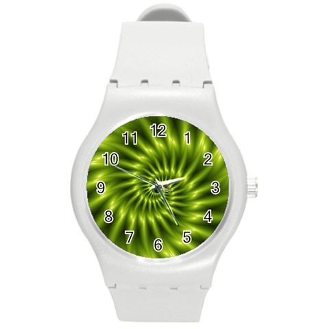 Glossy Lime Green Spiral Fractal  Round Plastic Sport Watch (M) from ArtsNow.com Front