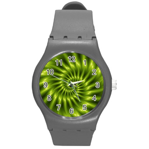 Glossy Lime Green Spiral Fractal  Round Plastic Sport Watch (M) from ArtsNow.com Front