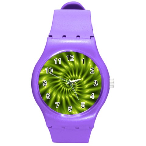 Glossy Lime Green Spiral Fractal  Round Plastic Sport Watch (M) from ArtsNow.com Front