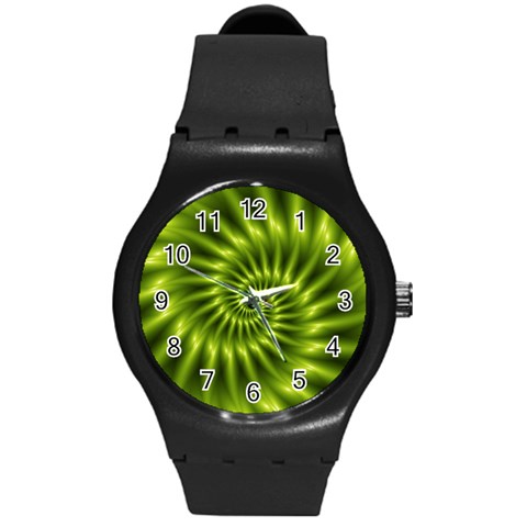 Glossy Lime Green Spiral Fractal  Round Plastic Sport Watch (M) from ArtsNow.com Front