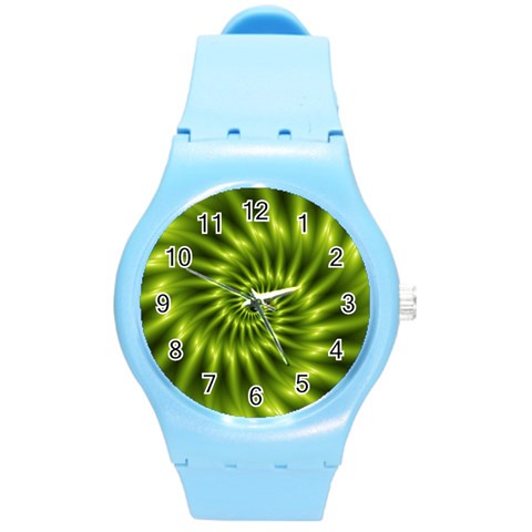 Glossy Lime Green Spiral Fractal  Round Plastic Sport Watch (M) from ArtsNow.com Front