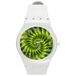 Glossy Lime Green Spiral Fractal  Round Plastic Sport Watch (M)