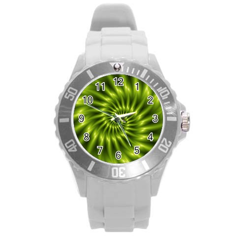 Glossy Lime Green Spiral Fractal  Round Plastic Sport Watch (L) from ArtsNow.com Front