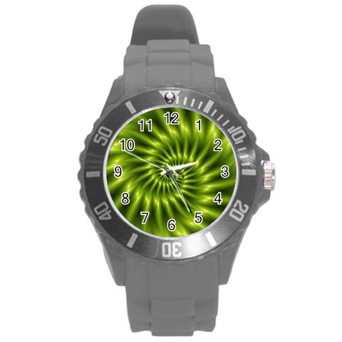 Glossy Lime Green Spiral Fractal  Round Plastic Sport Watch (L) from ArtsNow.com Front